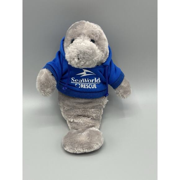 SeaWorld Rescue Manatee Plush in Blue Hoodie 9 Inch Stuffed Animal Sea World - Picture 1 of 10